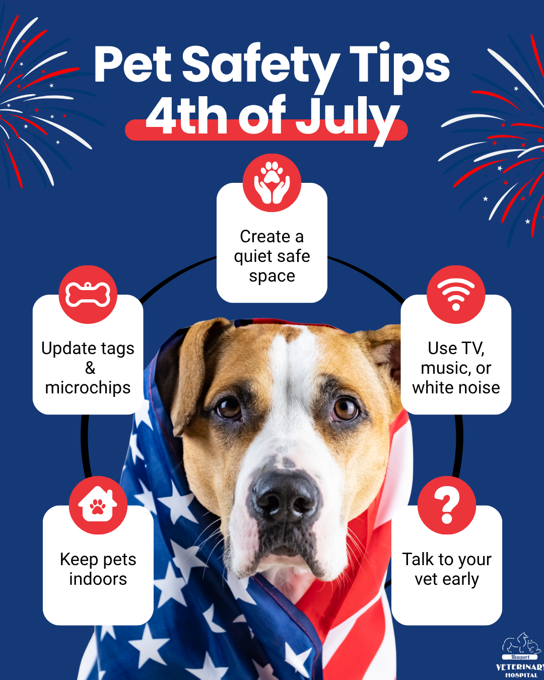 4th of July pet safety tips infographic from Newport Veterinary Hospital in Newport, Oregon